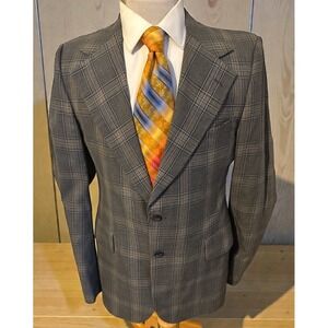 Vtg Bill Blass 41L Gray Plaid Lightweight Wool Blazer Sport Coat Jacket 1977